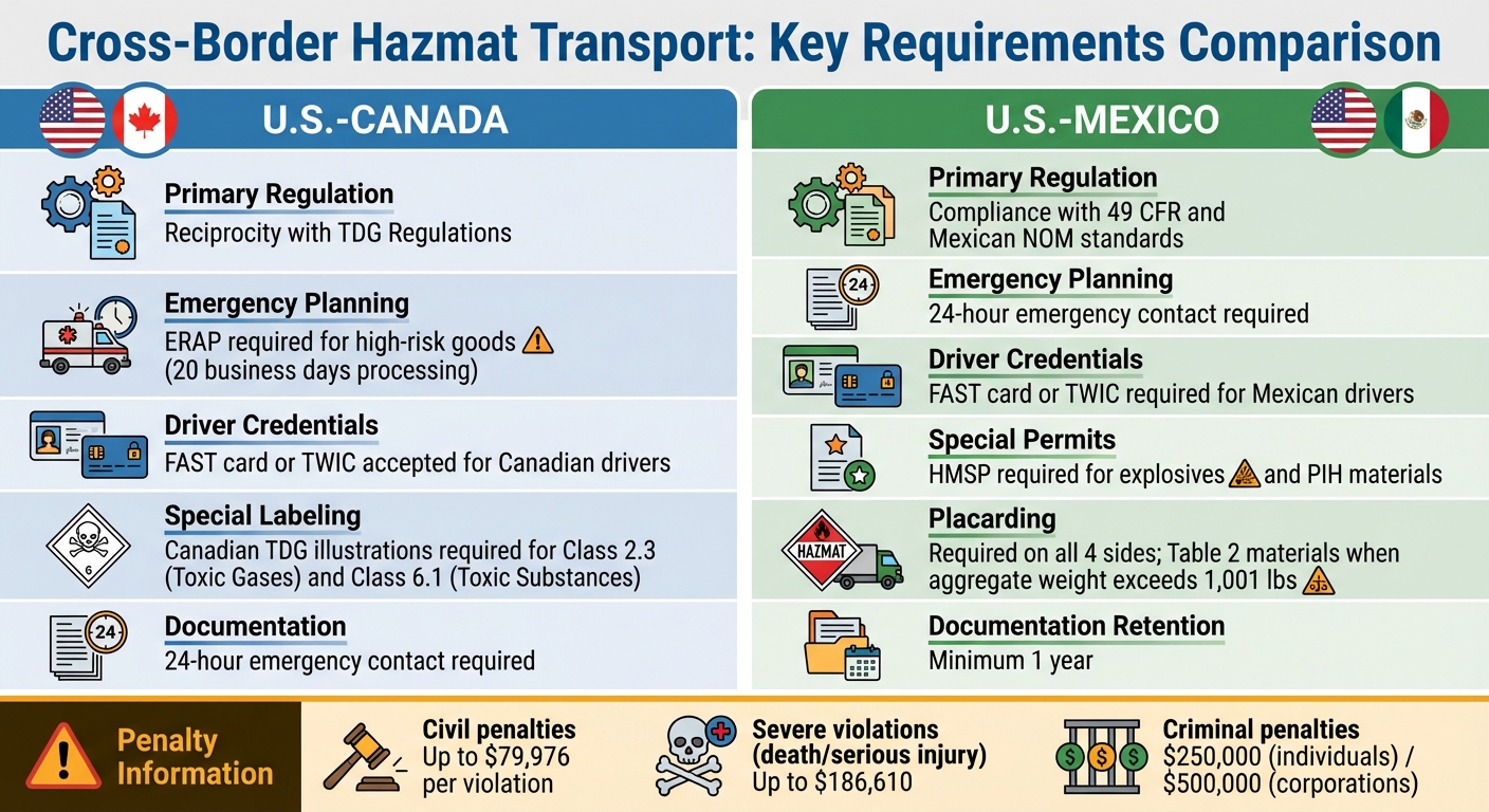 Cross-Border Hazmat Transport Requirements: U.S.-Canada vs U.S.-Mexico Comparison