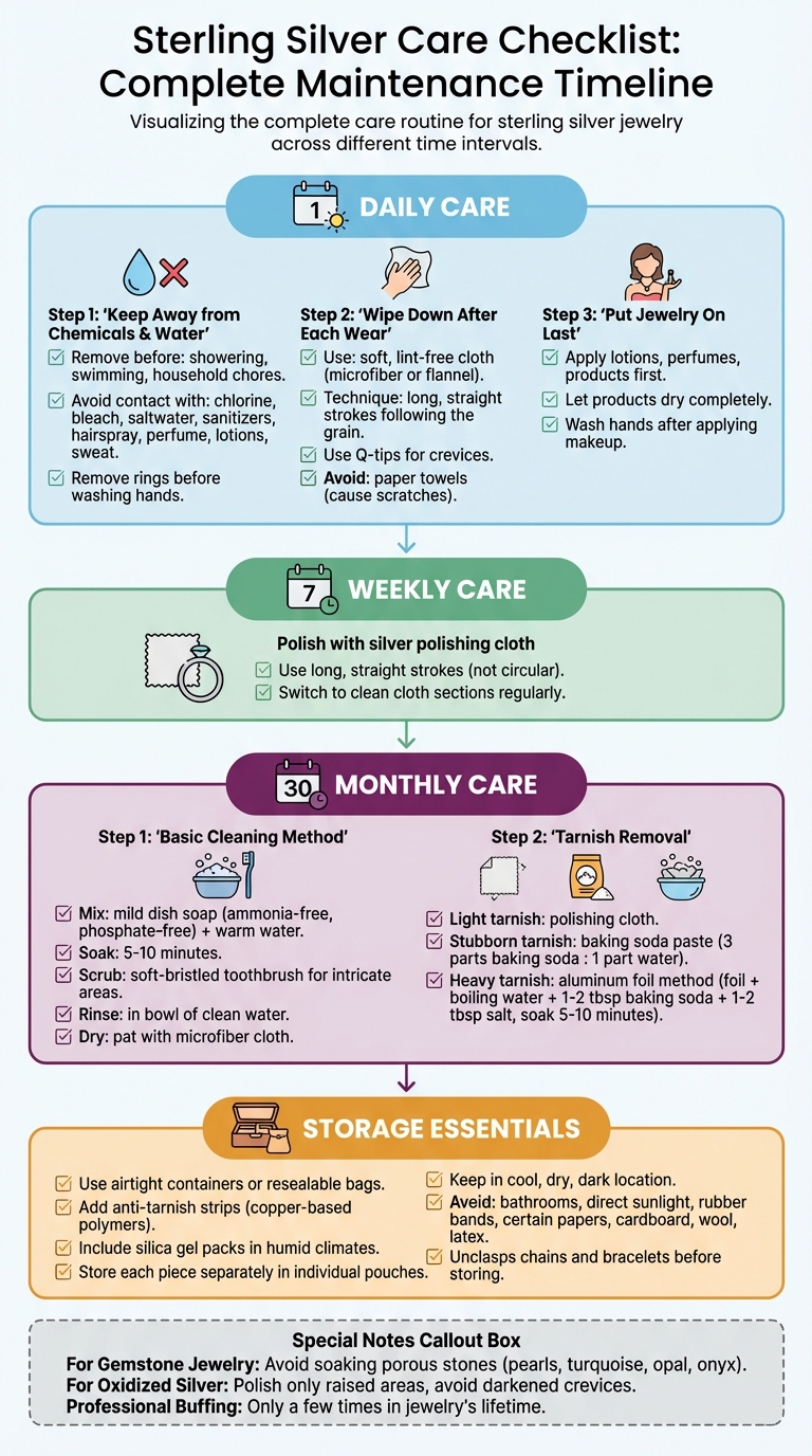 Sterling Silver Care Routine: Daily, Weekly, and Monthly Maintenance Steps