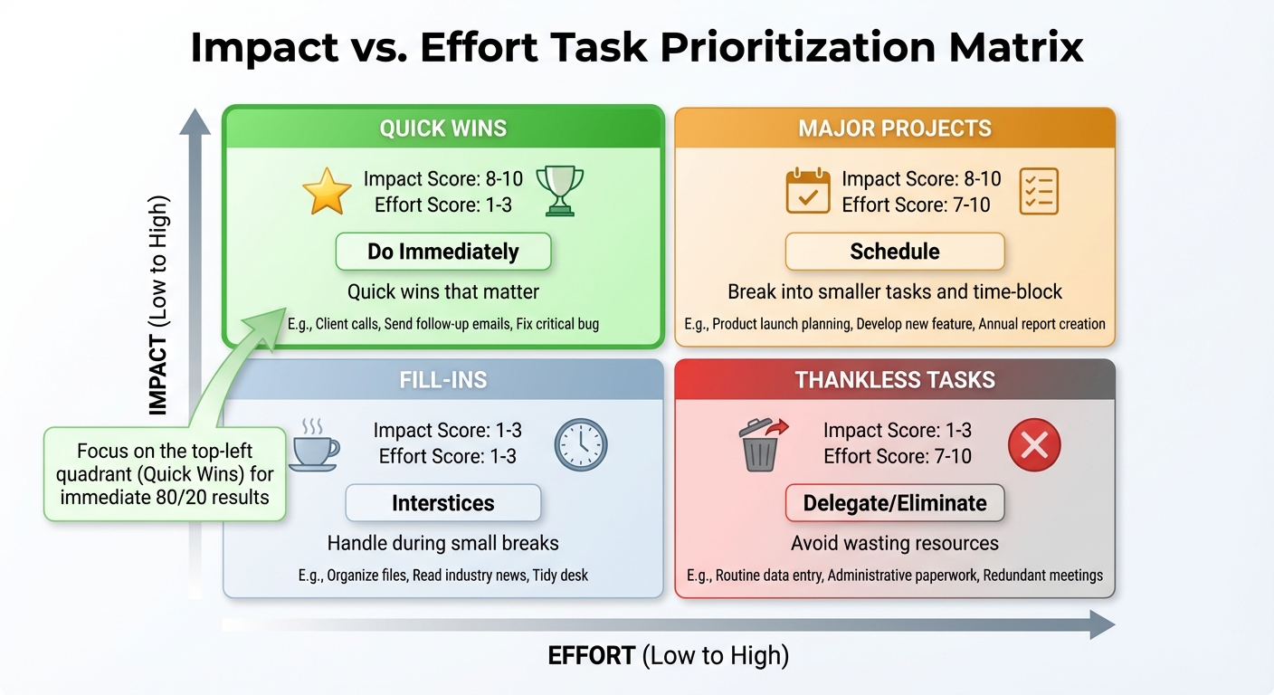 80/20 Rule Task Prioritization Matrix: Impact vs Effort Guide