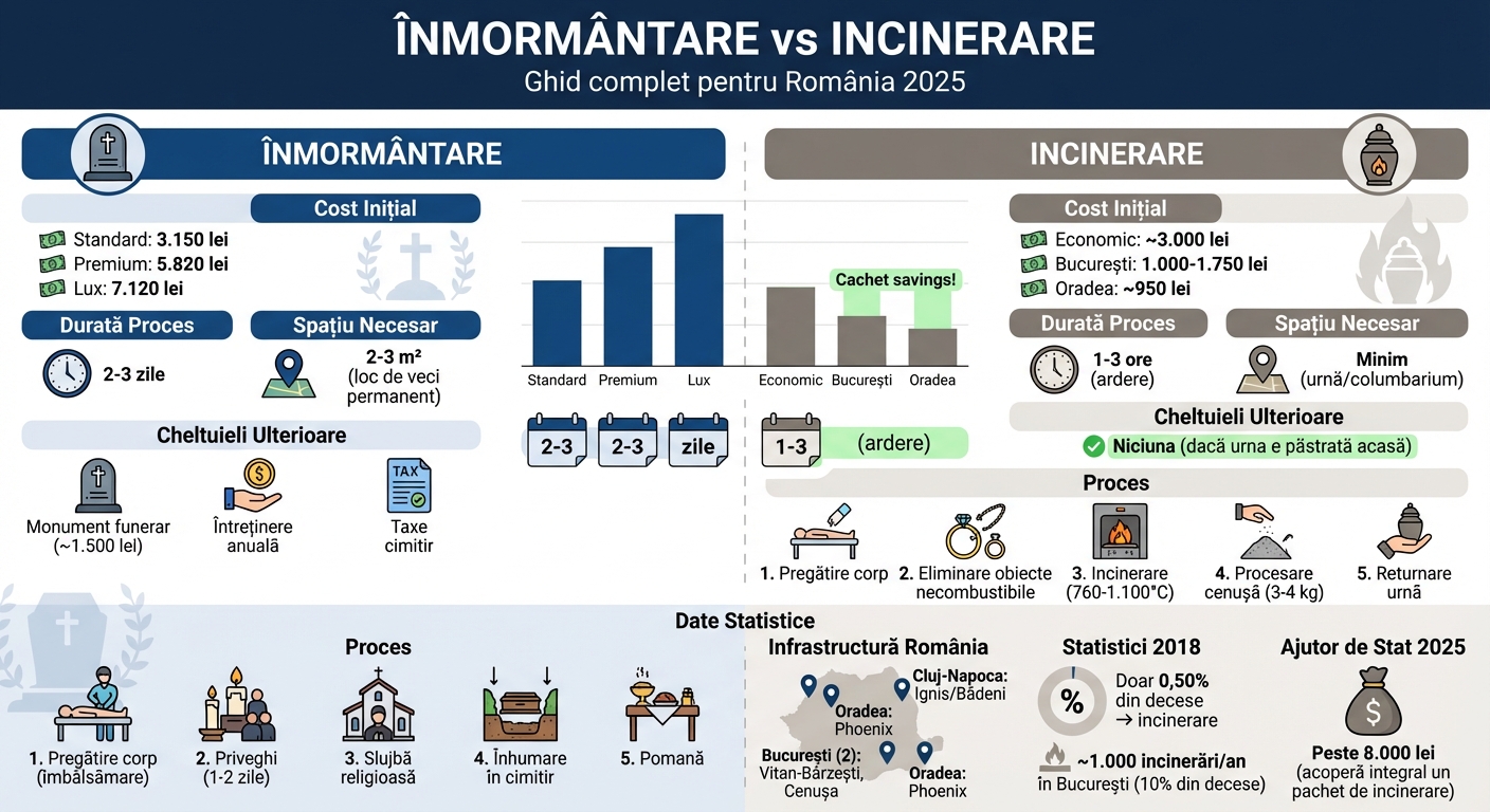 Comparație înmormântare vs incinerare: costuri, durată și diferențe cheie în România