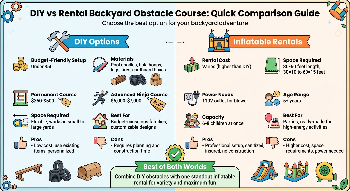 DIY vs Rental Backyard Obstacle Course Cost and Space Comparison