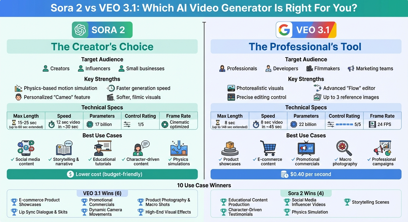 Sora 2 vs VEO 3.1 AI Video Generator Comparison Chart
