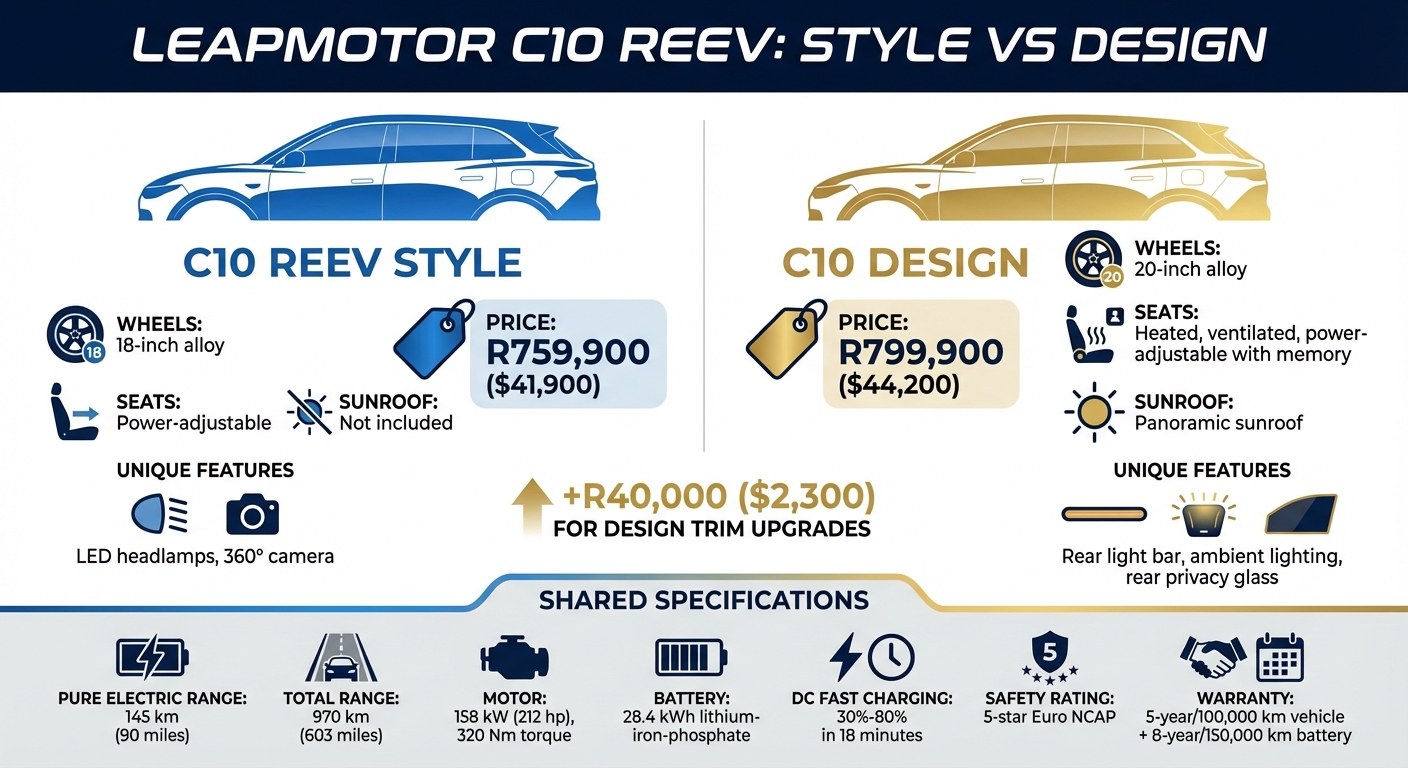 Leapmotor C10 REEV Style vs Design Trim Comparison