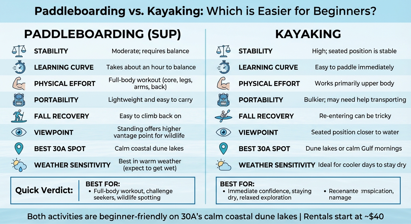 Paddleboarding vs Kayaking Comparison Chart for Beginners