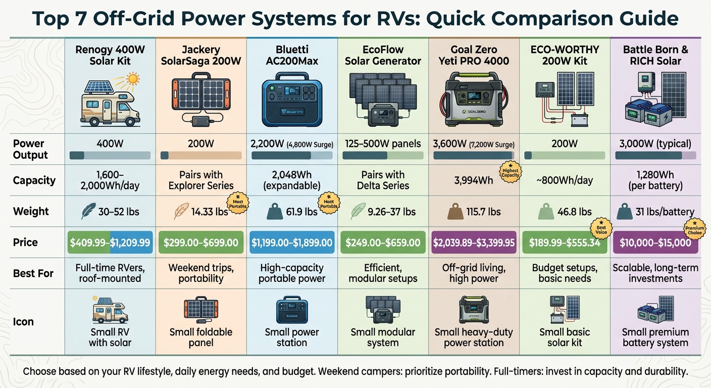 RV Off-Grid Power Systems Comparison: Specs, Prices & Best Use Cases