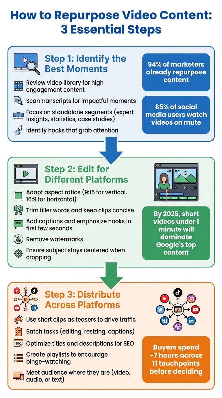 3-Step Video Content Repurposing Process: Identify, Edit, and Distribute