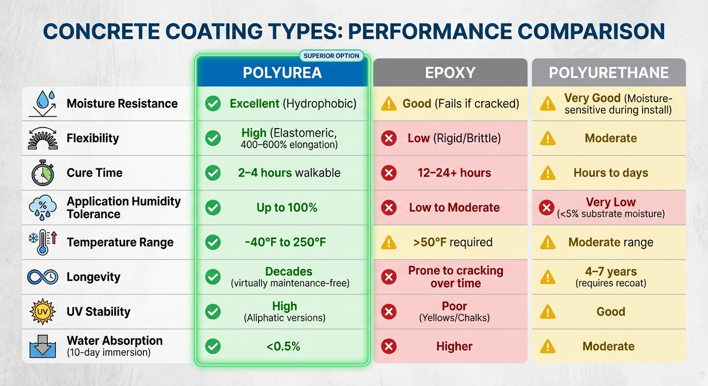 Polyurea vs Epoxy vs Polyurethane: Moisture Resistance Comparison Chart