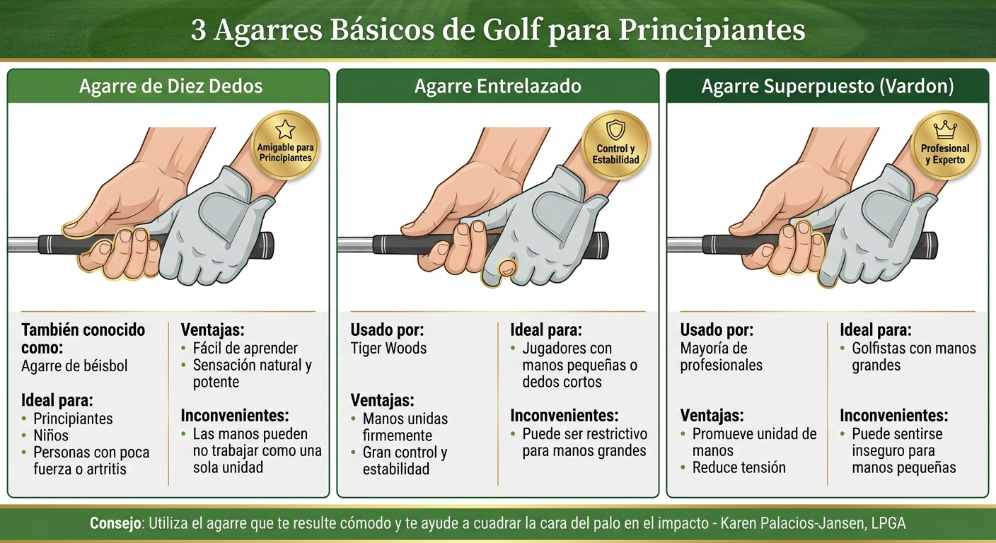 Comparación de los 3 tipos de agarre de golf para principiantes