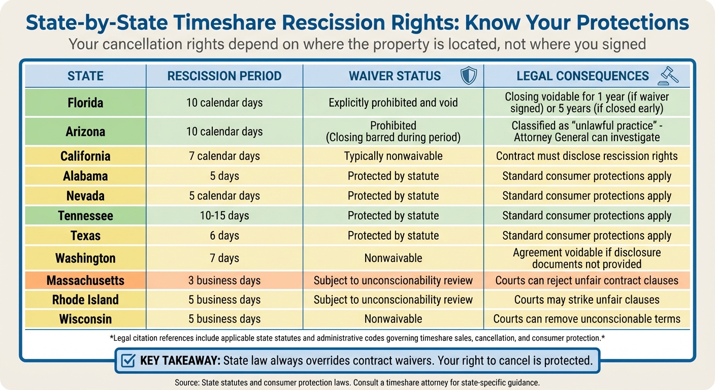 Timeshare Rescission Period Laws by State: Cancellation Rights and Waiver Protections