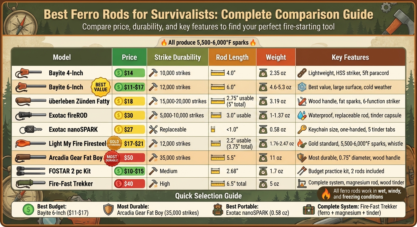 Best Ferro Rods Comparison: Price, Durability, and Key Features