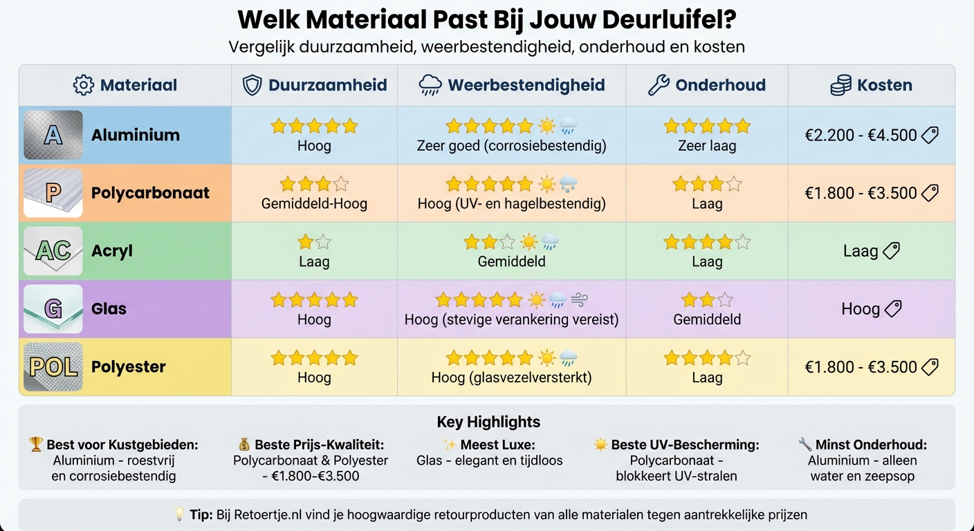 Vergelijking deurluifel materialen: eigenschappen, kosten en onderhoud