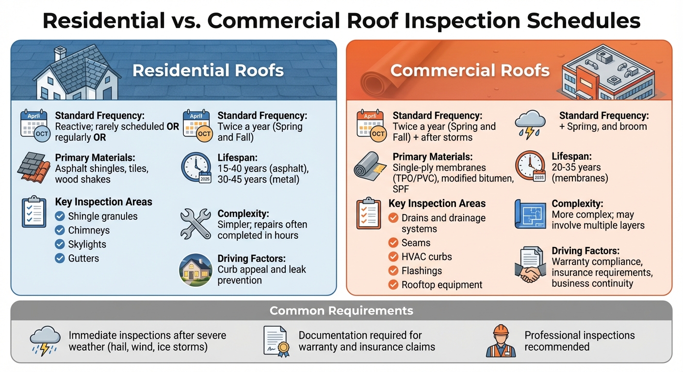 Residential vs Commercial Roof Inspection Schedule Comparison Chart