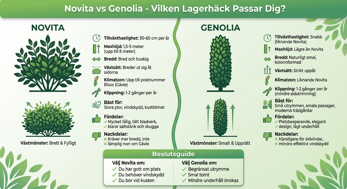 Novita vs Genolia lagerhäck jämförelse - tillväxt, egenskaper och användning