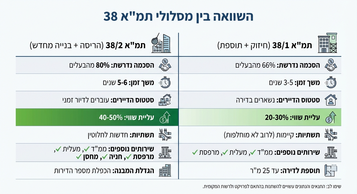 השוואה בין מסלולי תמ״א 38: חיזוק לעומת הריסה ובנייה מחדש