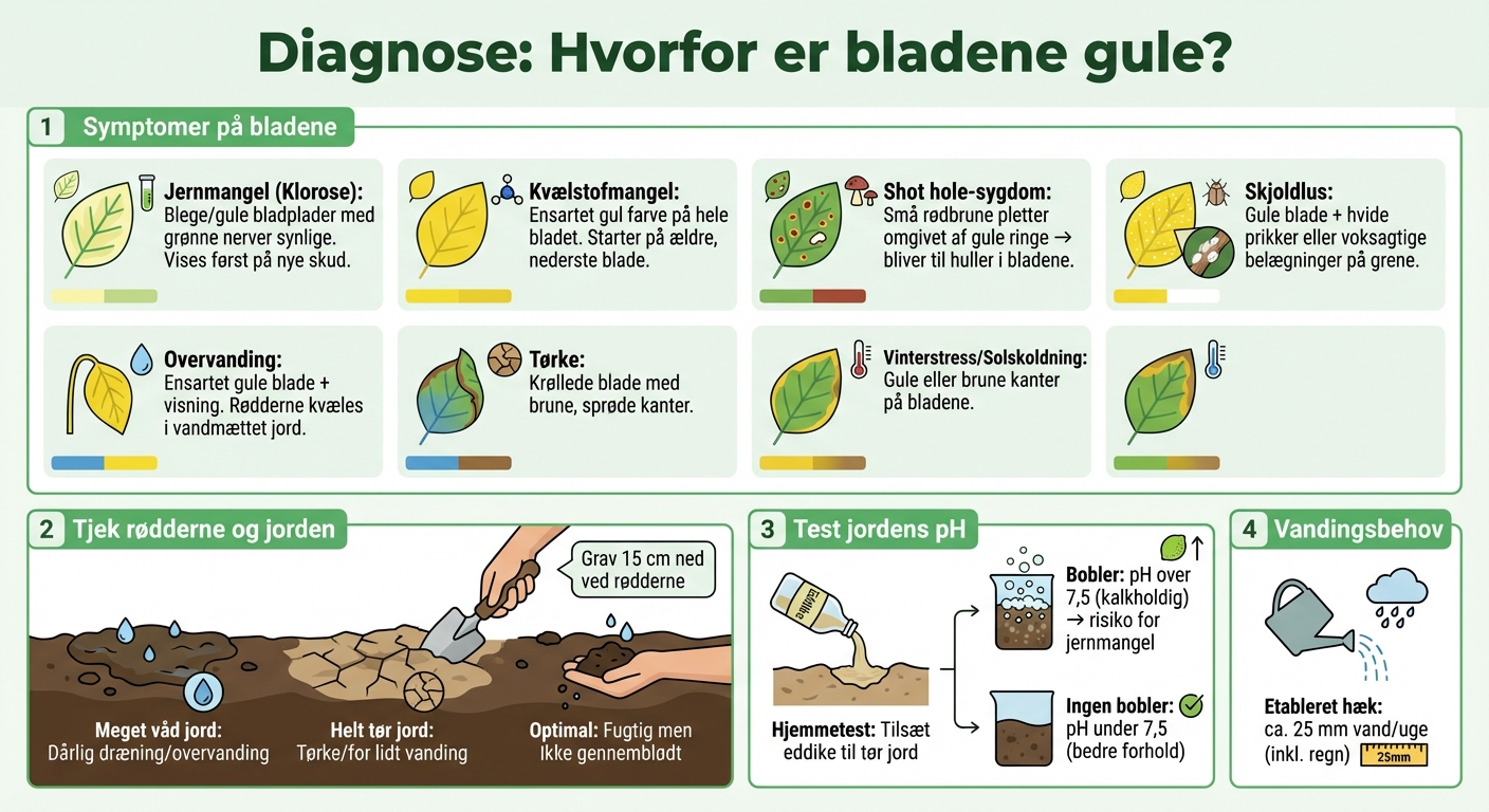 Diagnose af gule blade på laurbærhæk: Symptomer og årsager