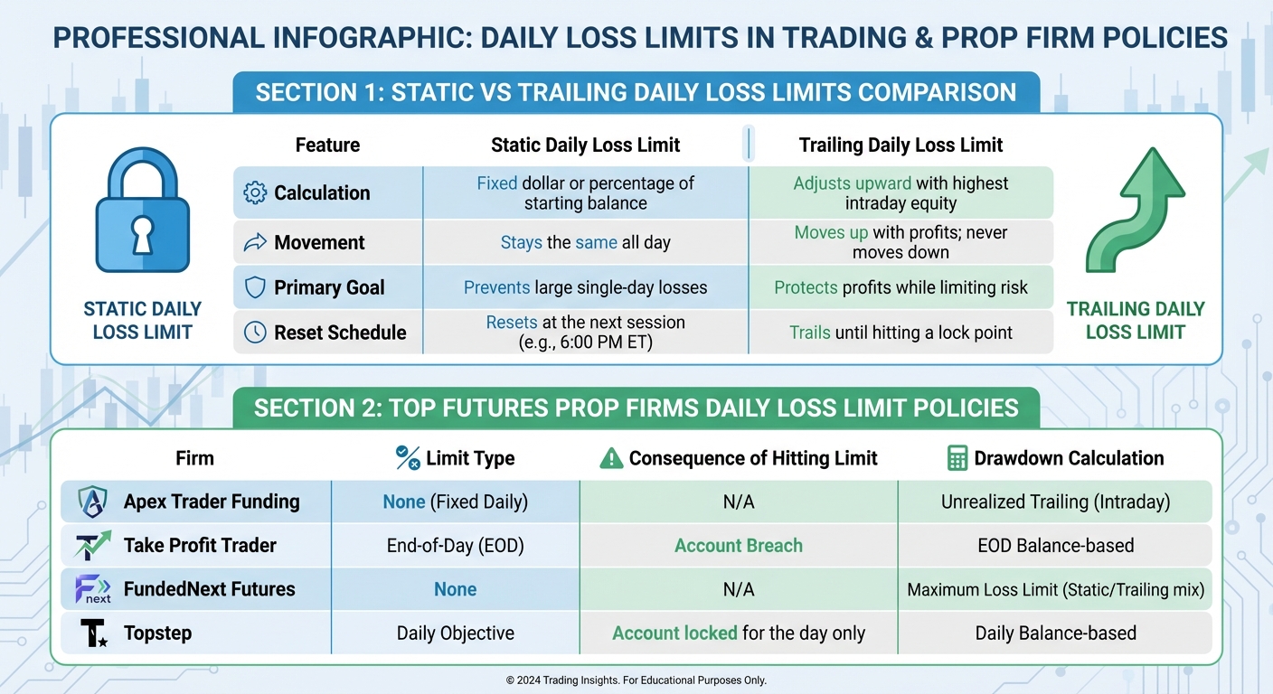 Daily Loss Limits Comparison: Static vs Trailing and Top Prop Firms