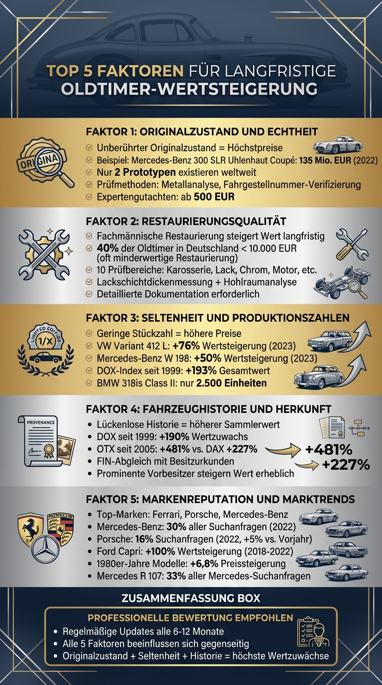 5 Faktoren für Oldtimer-Wertsteigerung: Vergleich und Bewertungskriterien