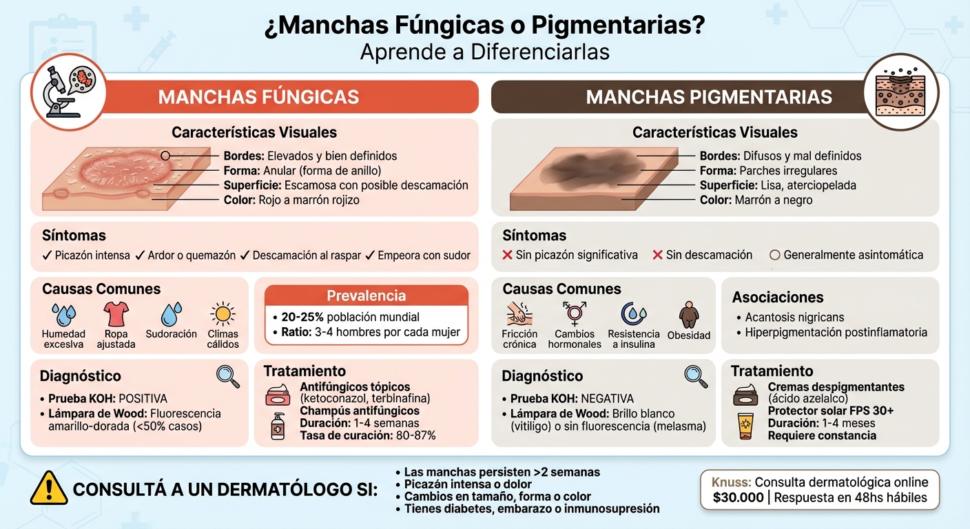 Diferencias entre manchas fúngicas y pigmentarias en glúteos