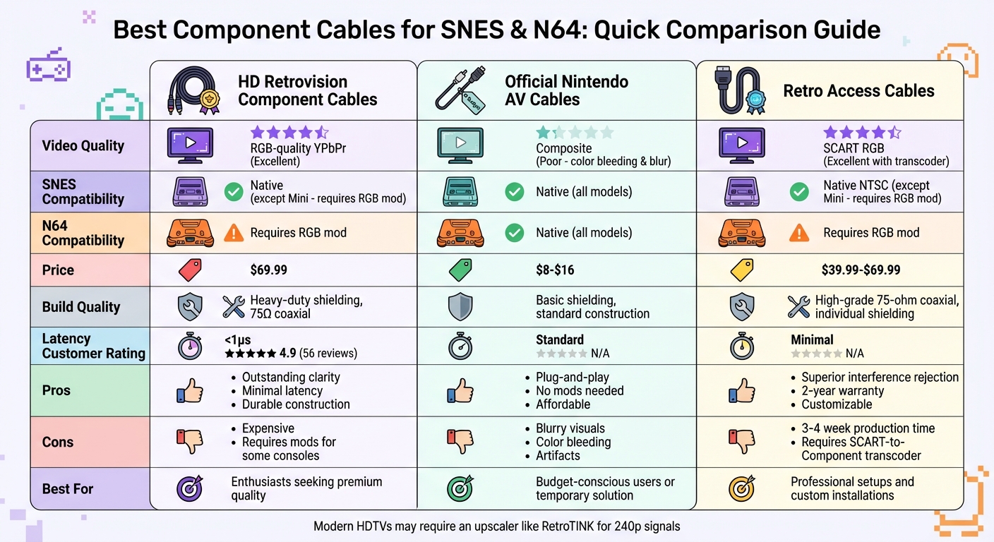 SNES and N64 Component Cable Comparison: HD Retrovision vs Nintendo vs Retro Access