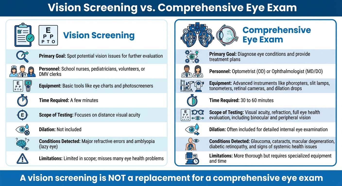 Vision Screening vs Comprehensive Eye Exam Comparison Chart