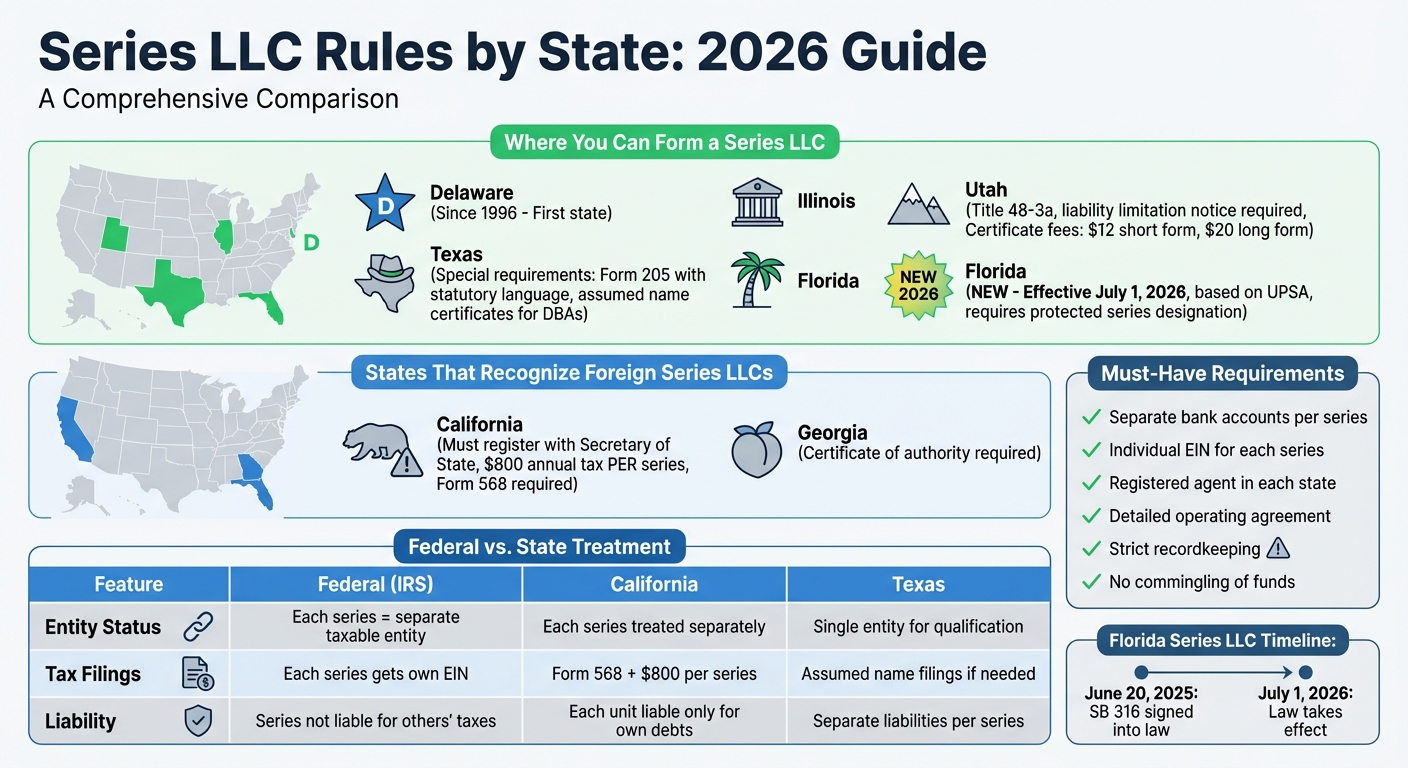 Series LLC State Rules Comparison 2026: Formation, Recognition, and Requirements