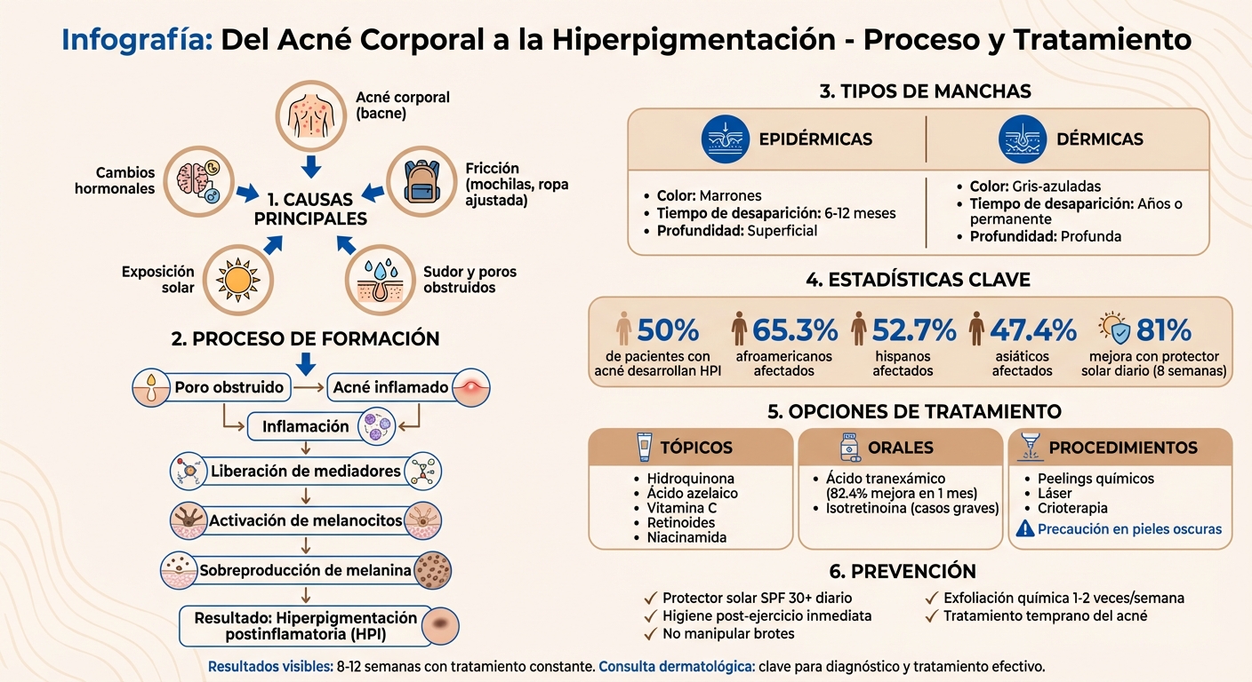 Proceso de formación de manchas por acné corporal y opciones de tratamiento