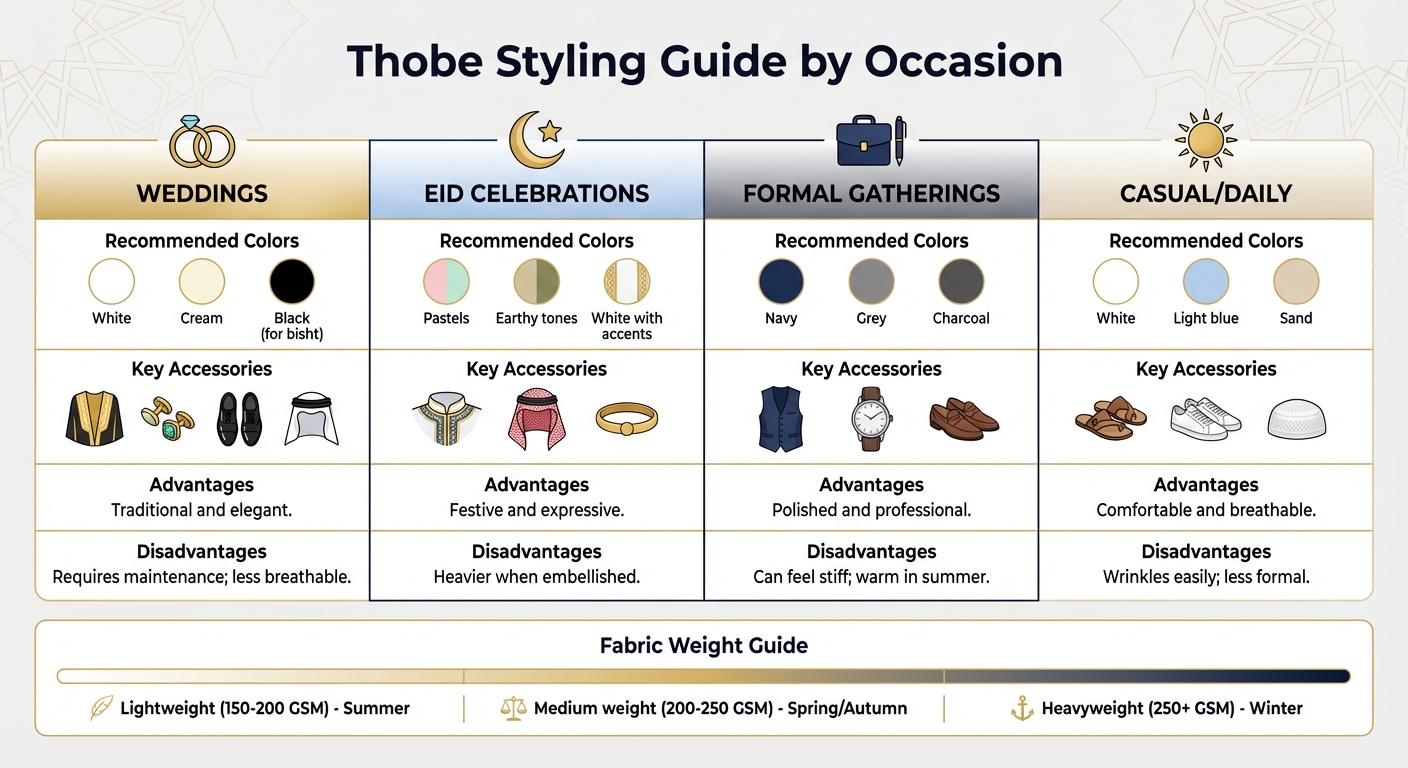 دليل تنسيق الثوب لمختلف المناسبات - جدول مقارنة