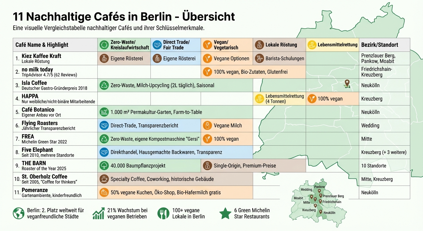 11 nachhaltige Cafés in Berlin im Vergleich: Konzepte und Standorte