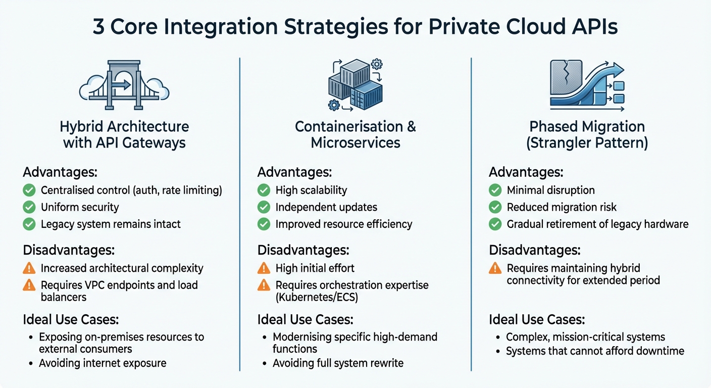 Comparison of Three Core Private Cloud API Integration Strategies