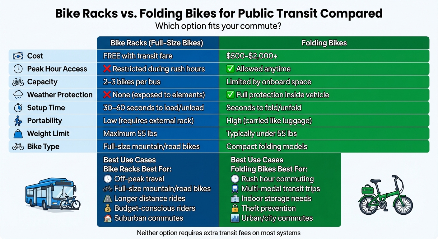 Bike Racks vs Folding Bikes for Public Transit: Complete Comparison