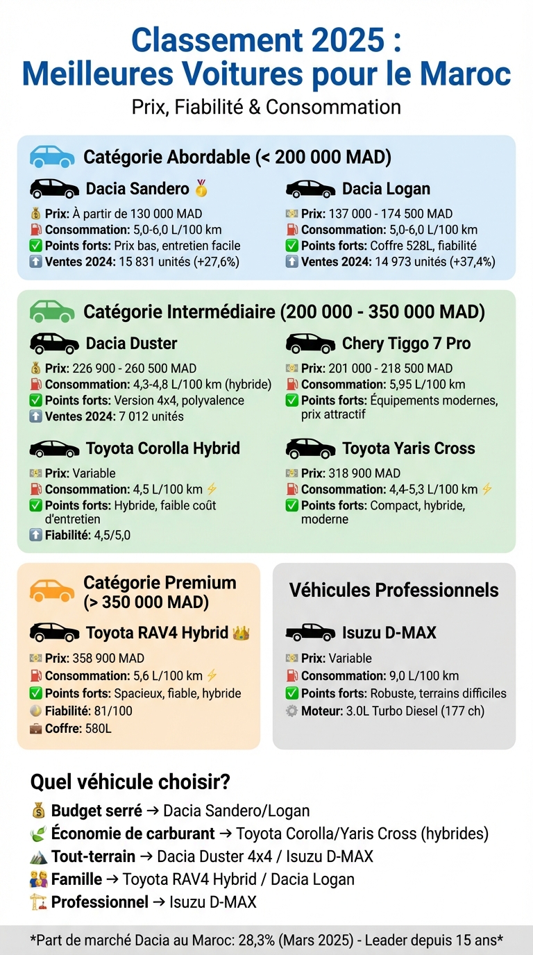 Comparatif 2025 des meilleures voitures au Maroc : prix, consommation et fiabilité