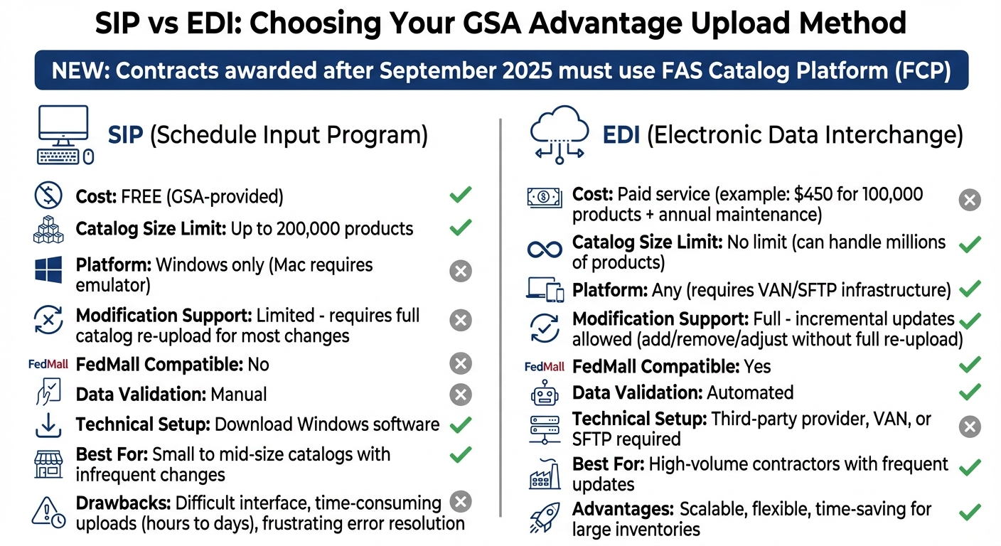 GSA Advantage Upload Methods: SIP vs EDI Comparison
