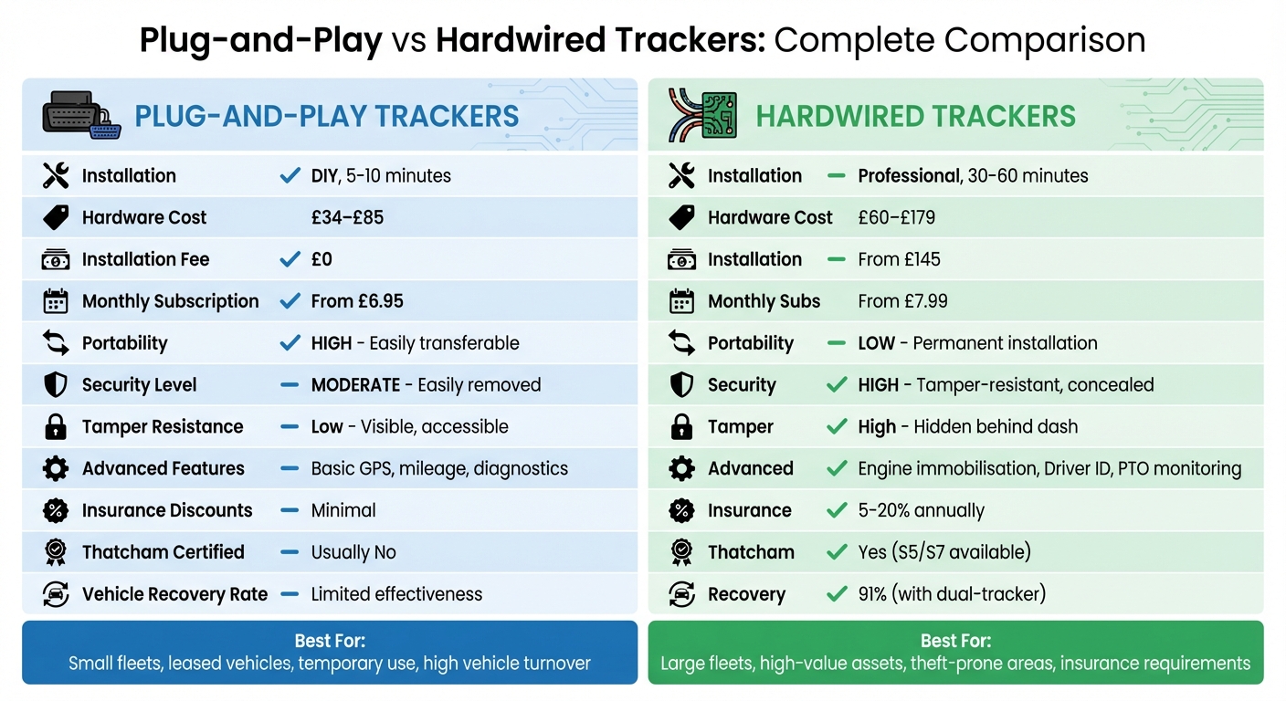 Plug-and-Play vs Hardwired GPS Trackers Comparison Chart