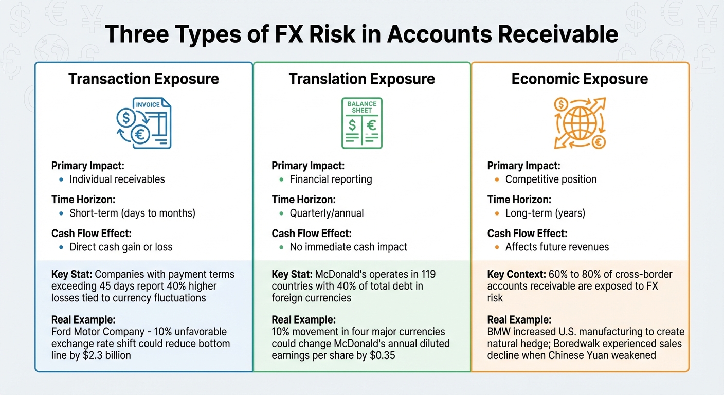 Three Types of FX Risk in Accounts Receivable: Transaction, Translation, and Economic Exposure