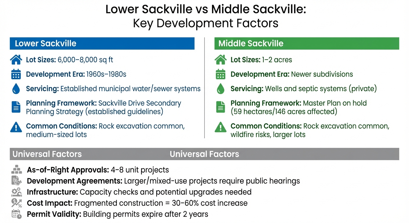 Lower Sackville vs Middle Sackville Development Comparison: Lot Sizes, Servicing, and Key Conditions