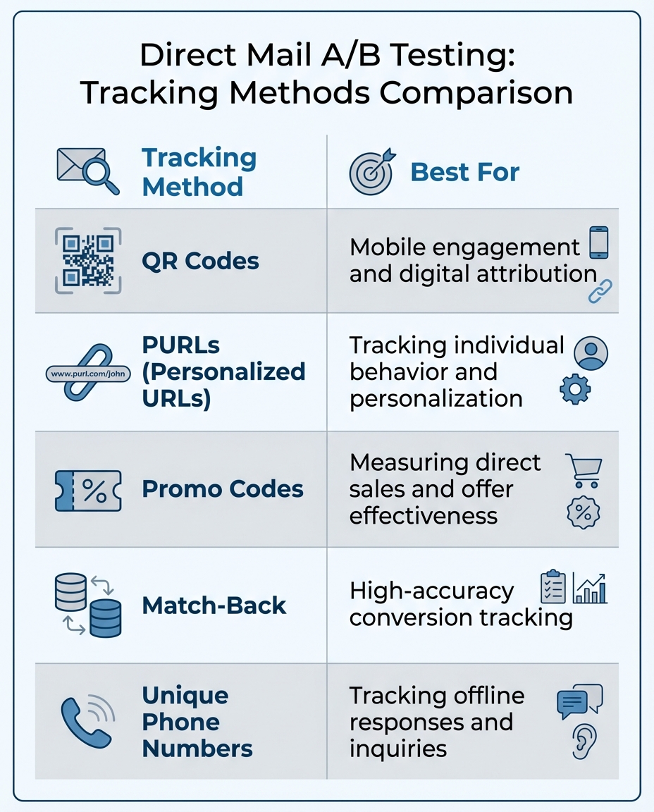 Direct Mail A/B Testing Tracking Methods Comparison