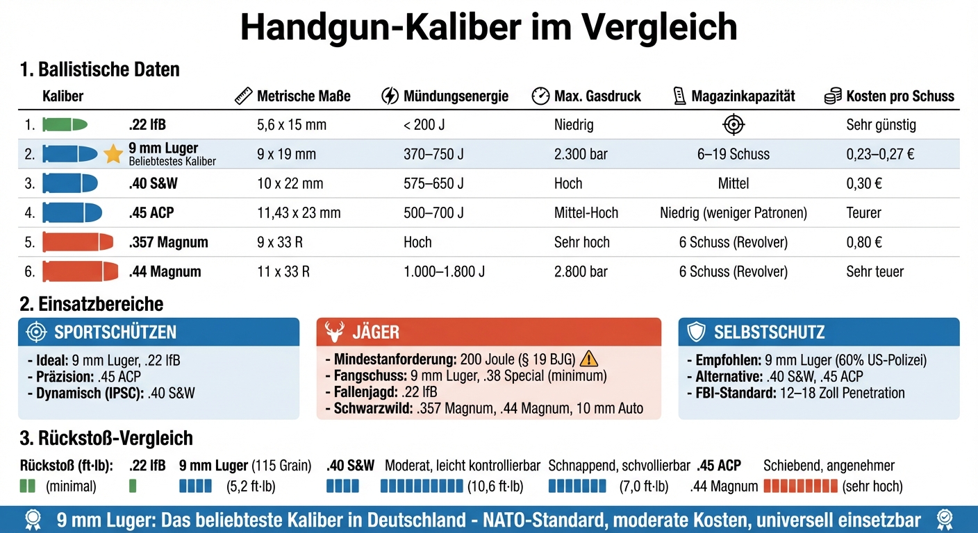 Comparaison des calibres de pistolet : données balistiques et domaines d'application