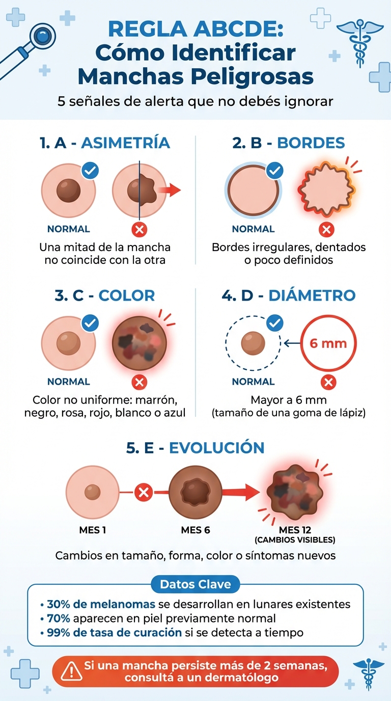 Regla ABCDE para identificar manchas de piel peligrosas
