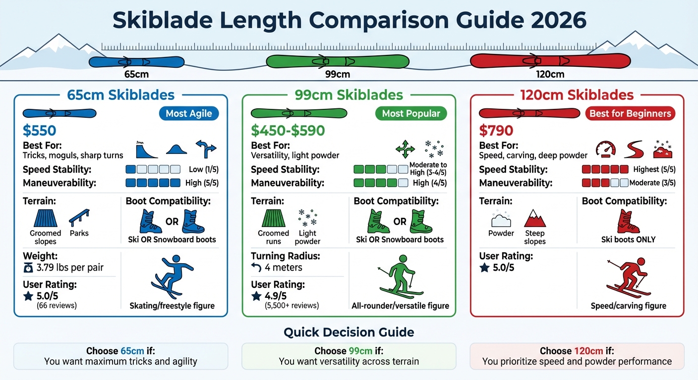 Skiblade Length Comparison: 65cm vs 99cm vs 120cm Features and Specifications