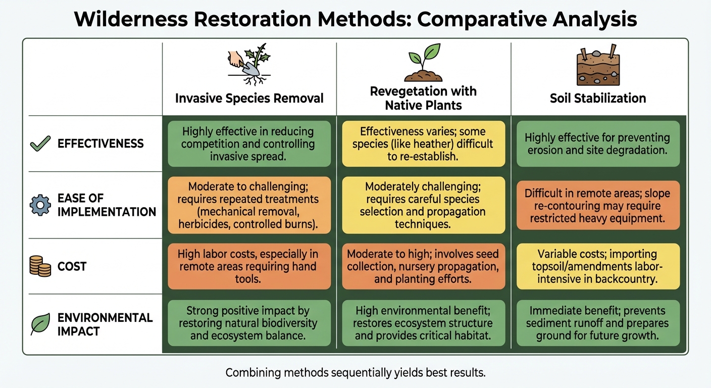 Wilderness Restoration Methods Comparison: Effectiveness, Implementation, Cost, and Environmental Impact