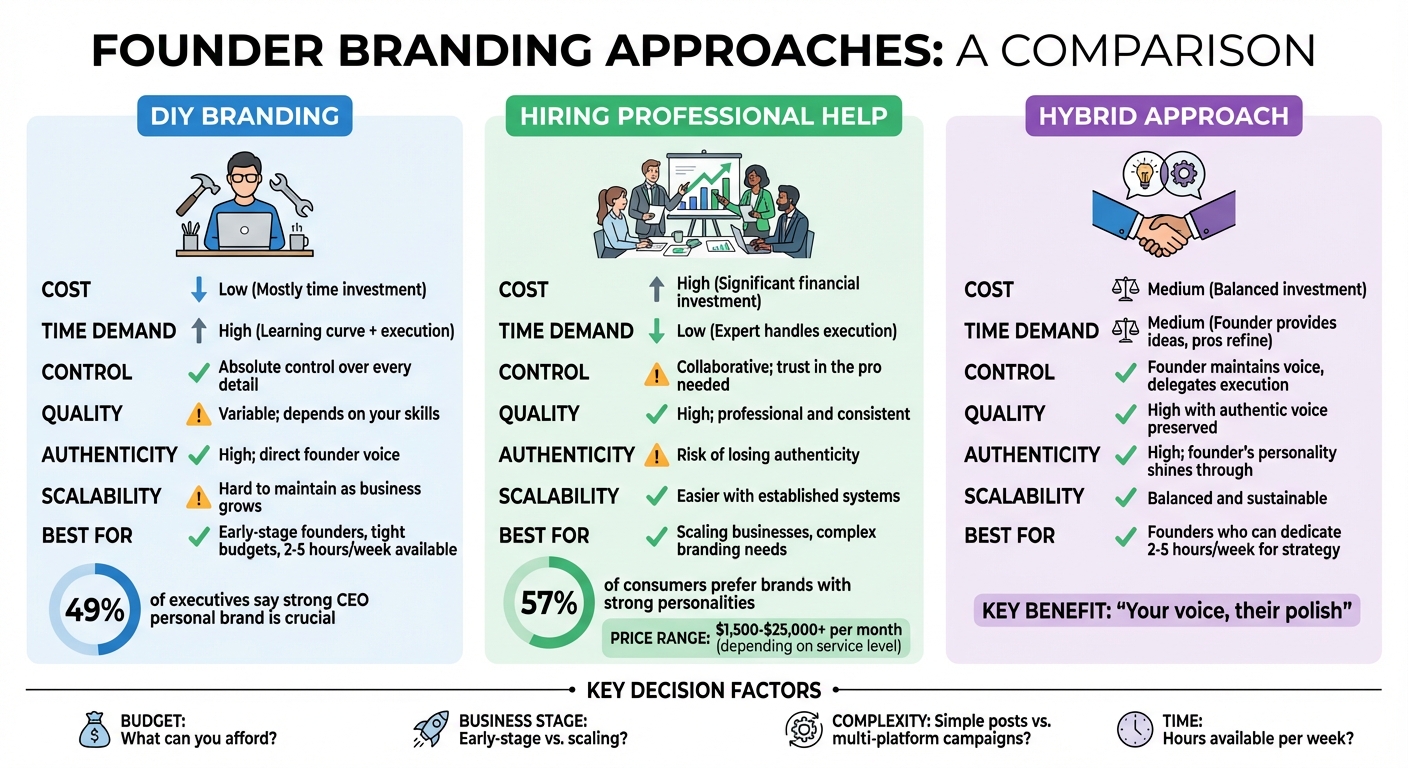 DIY vs Professional vs Hybrid Founder Branding: Cost, Time, and Benefits Comparison