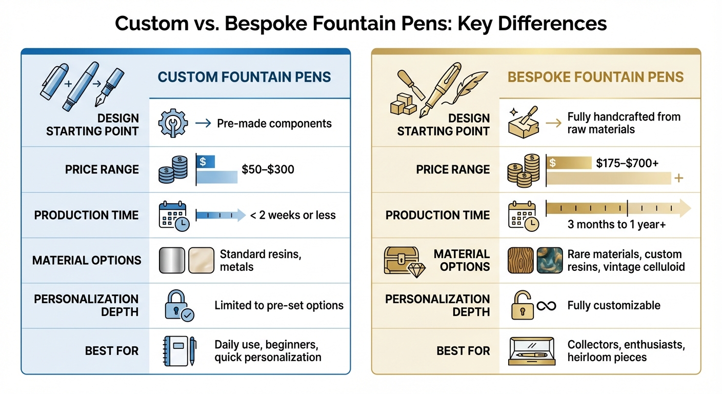Custom vs Bespoke Fountain Pens Comparison Chart