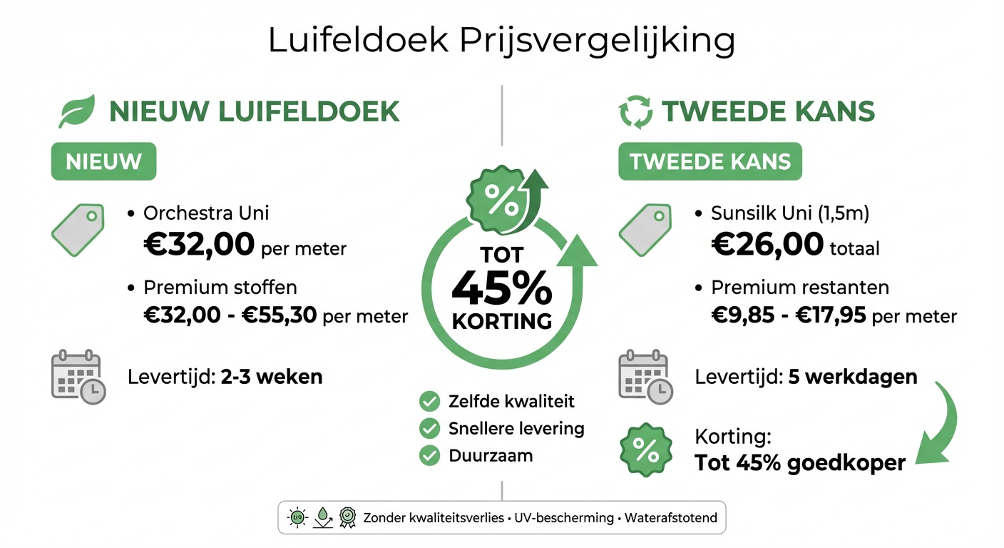 Tweede kans luifeldoek: prijsvergelijking nieuw vs. restant