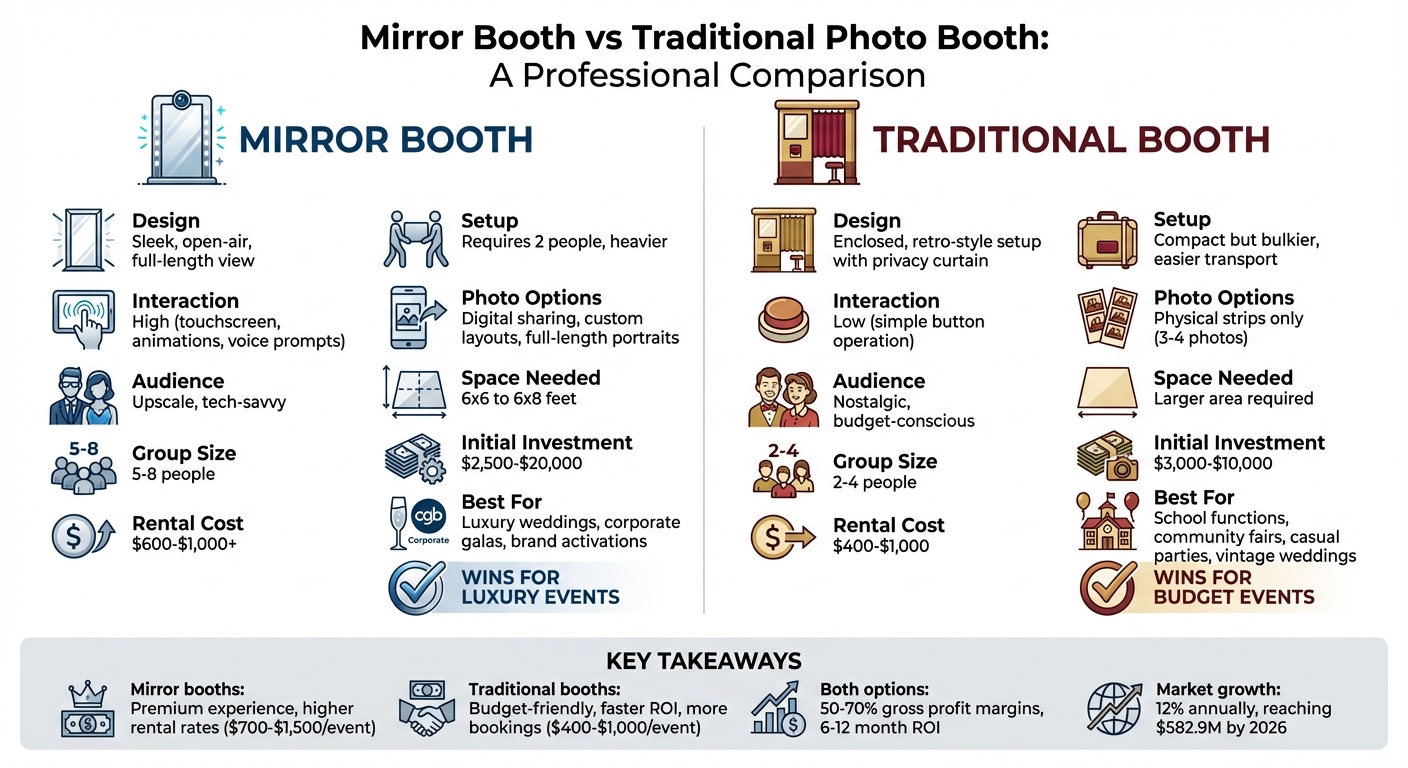 Mirror Booth vs Traditional Photo Booth Comparison Chart