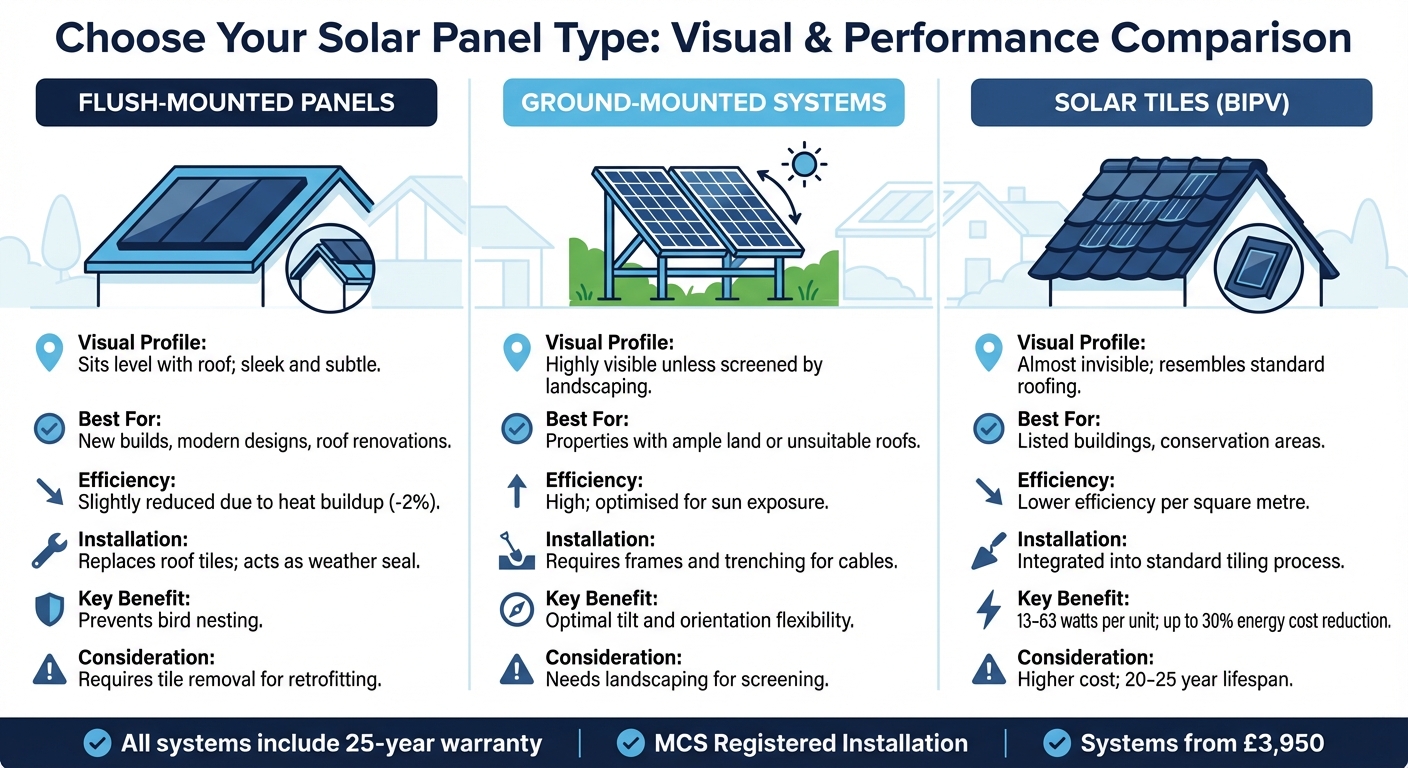 Solar Panel Types Comparison: Flush-Mounted vs Ground-Mounted vs Solar Tiles