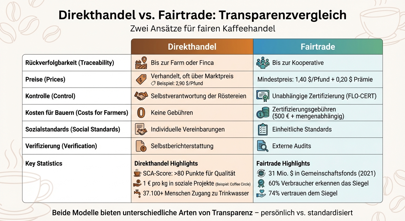Direkthandel vs. Fairtrade Transparenzvergleich: Rückverfolgbarkeit, Preise und Standards
