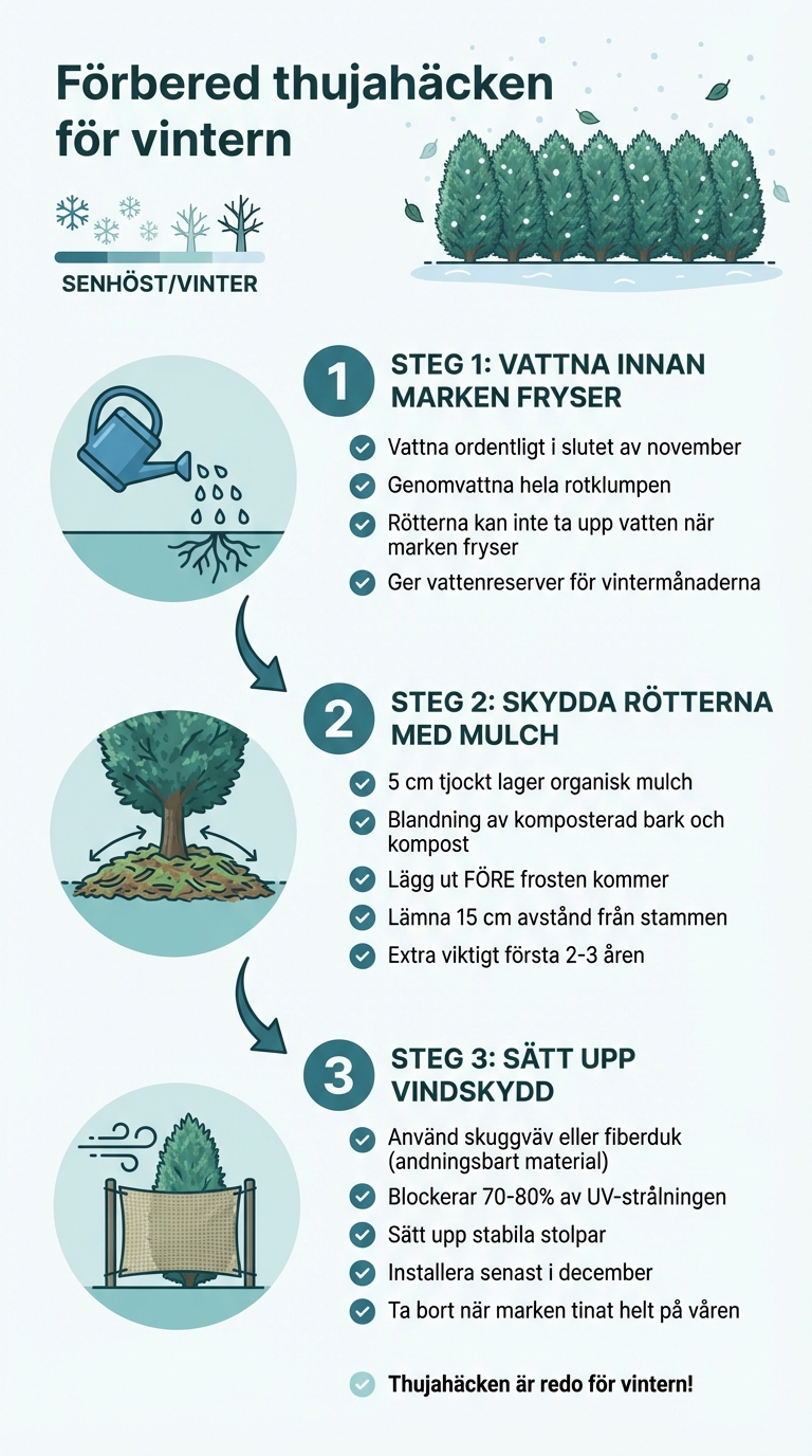 Vinterförberedelser för thujahäckar: 3-stegs guide