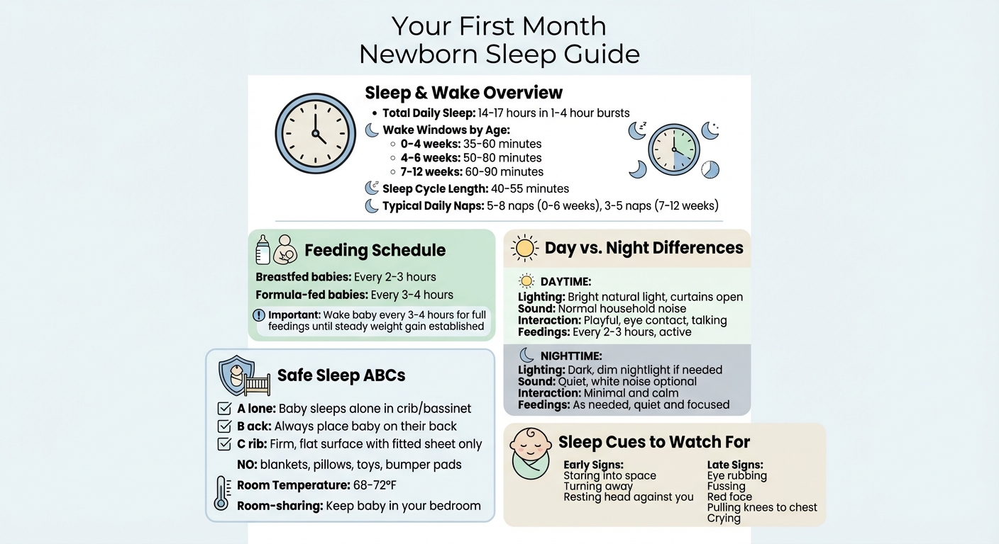 Newborn Sleep Schedule Guide: First Month Wake Windows, Feeding Times, and Day-Night Routines