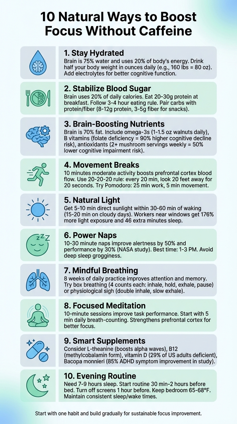 10 Natural Ways to Boost Focus Without Caffeine: Quick Reference Guide