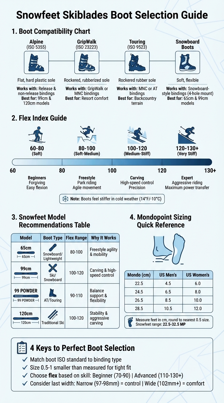 Ski Boot Selection Guide for Snowfeet Skiblades: Compatibility, Flex Ratings, and Model Recommendations